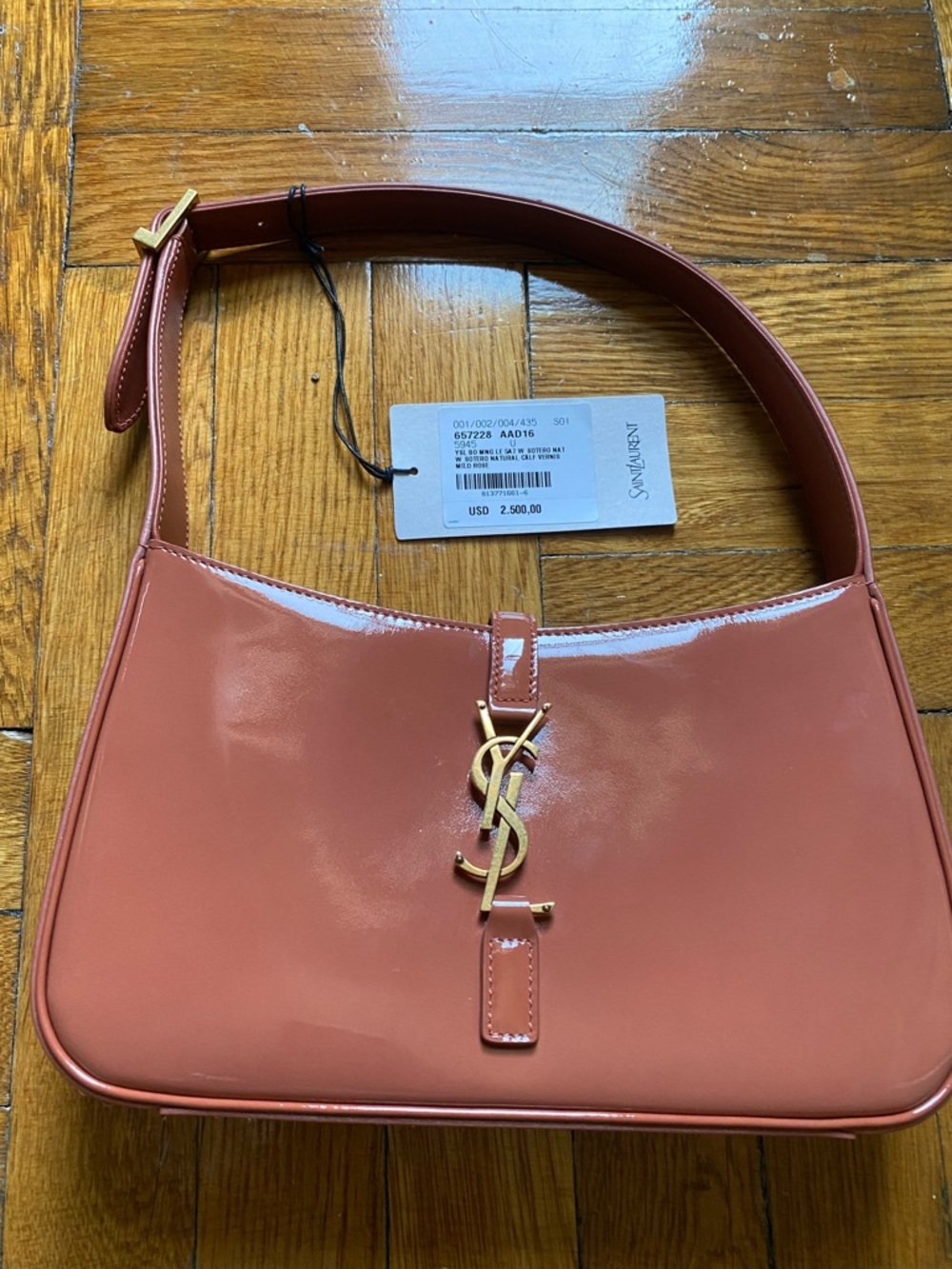 Saint Laurent Coral Patent Leather Shoulder Bag with Gold YSL Emblem
